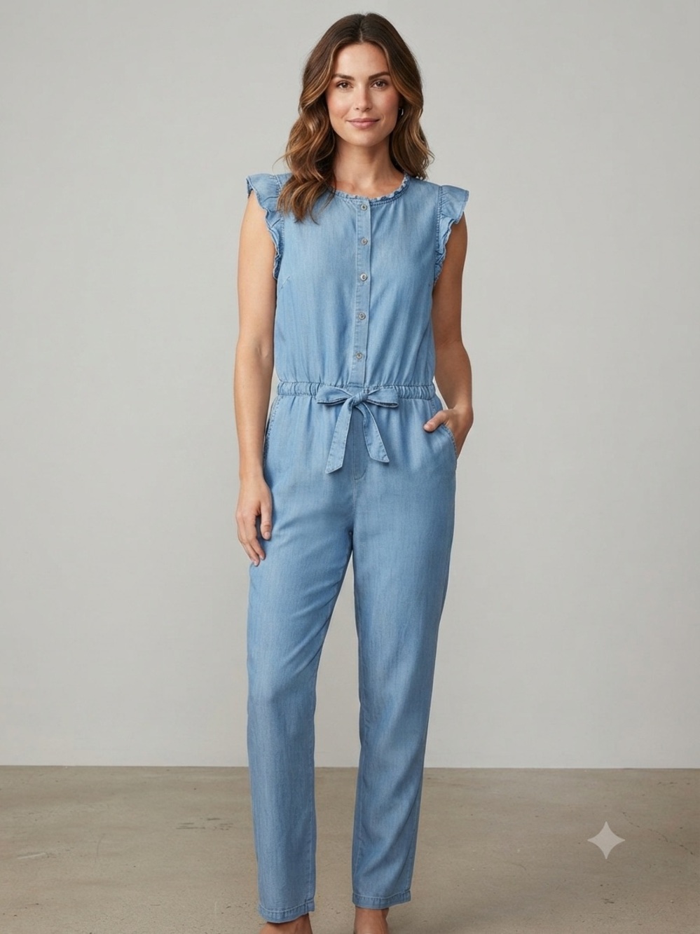 Cece Chambray Ruffle Jumpsuit